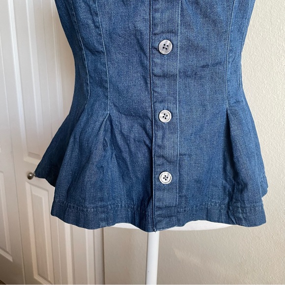 Banana Republic Denim Button Bustier Top Women’s 6 Blue Med Wash Pleated Cottage - Picture 5 of 15